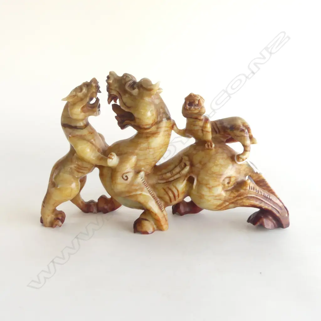 LG CHINESE JADE CARVING BIXIE PLAYING w ITS YOUNG, L.300mm H.200mm Image 1++