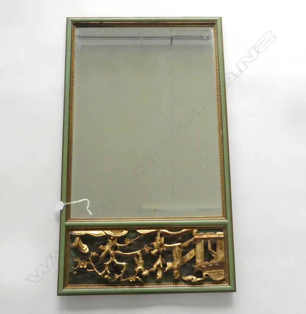 MIRROR w. CARVED WOODEN GILDED ORIENTAL PANEL 840x495mm  Image 1++