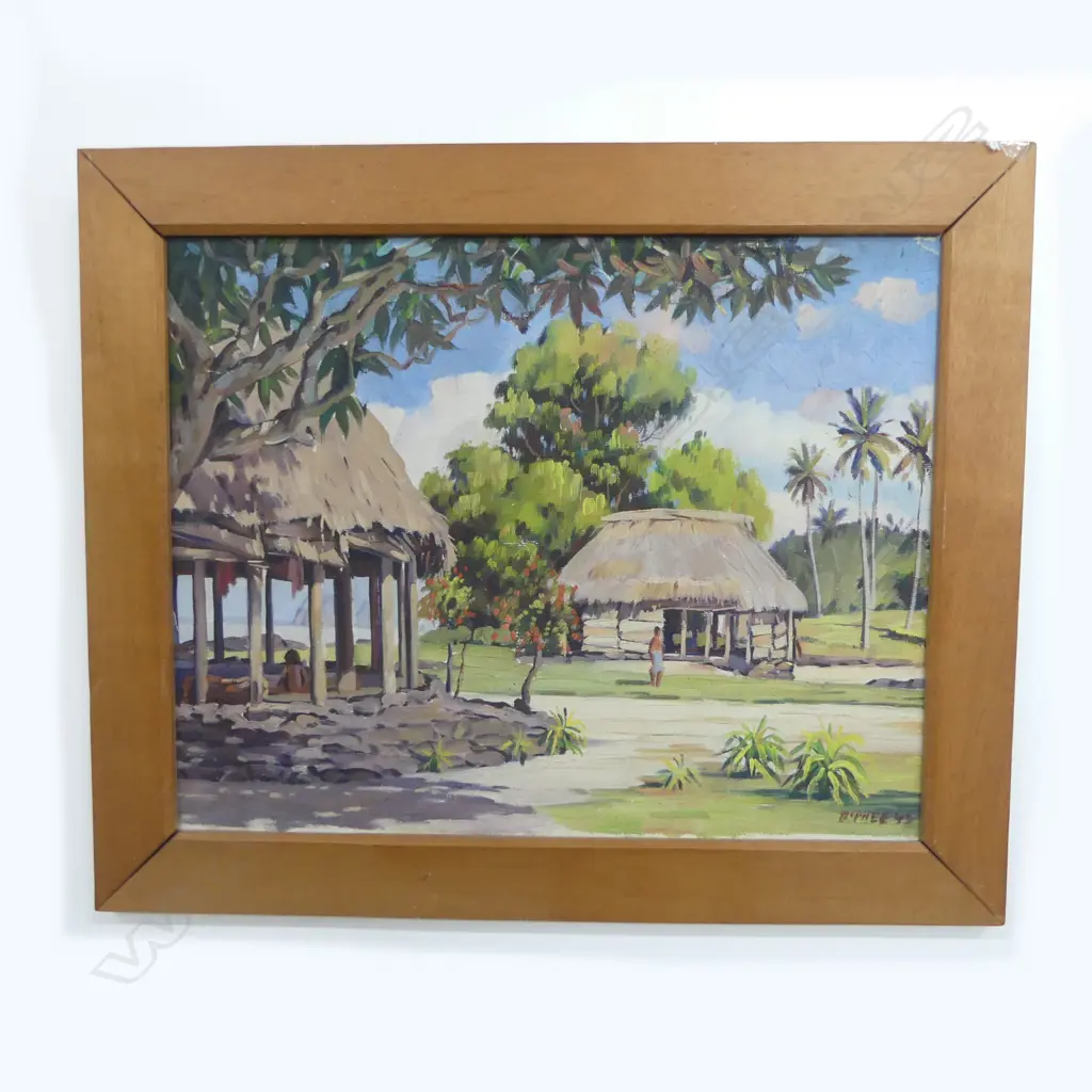 CHARLES MCPHEE (1910-2002), PACIFIC ISLAND SCENE, OIL ON BOARD 300x380mm Image 1++