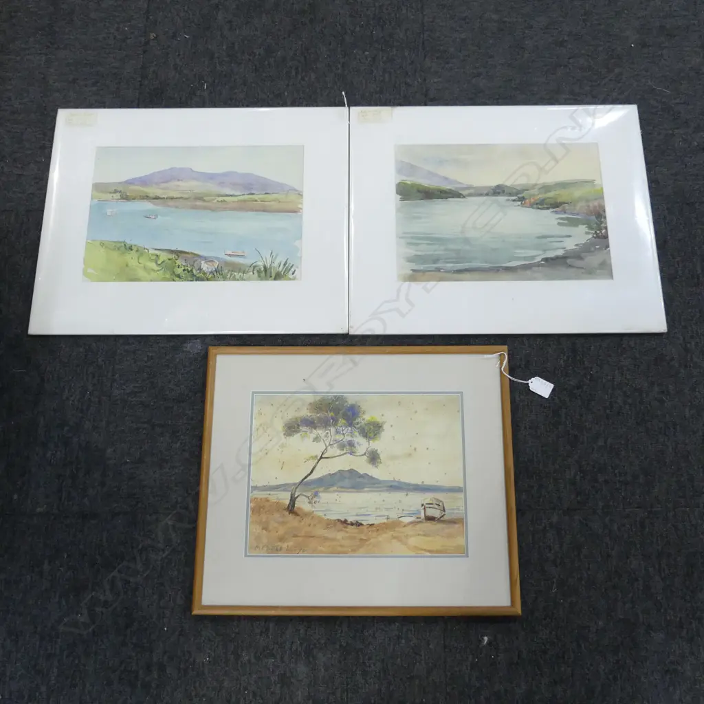 3 LANDSCAPE WCs; 2 FRANCES WRIGHT 250x350mm, M. CORTE LLOYD (RANGITOTO) FOXING 235x310mm Image 1++