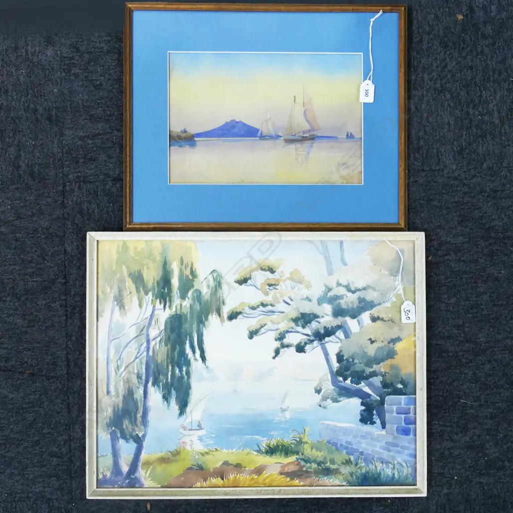 TWO YACHTING WATERCOLOURS; J.COLLIER 1925, RANGITOTO CHANNEL, SIGNED & DATED (200 x 300mm) & LAKE SCENE (410 x 510mm) Image 1++