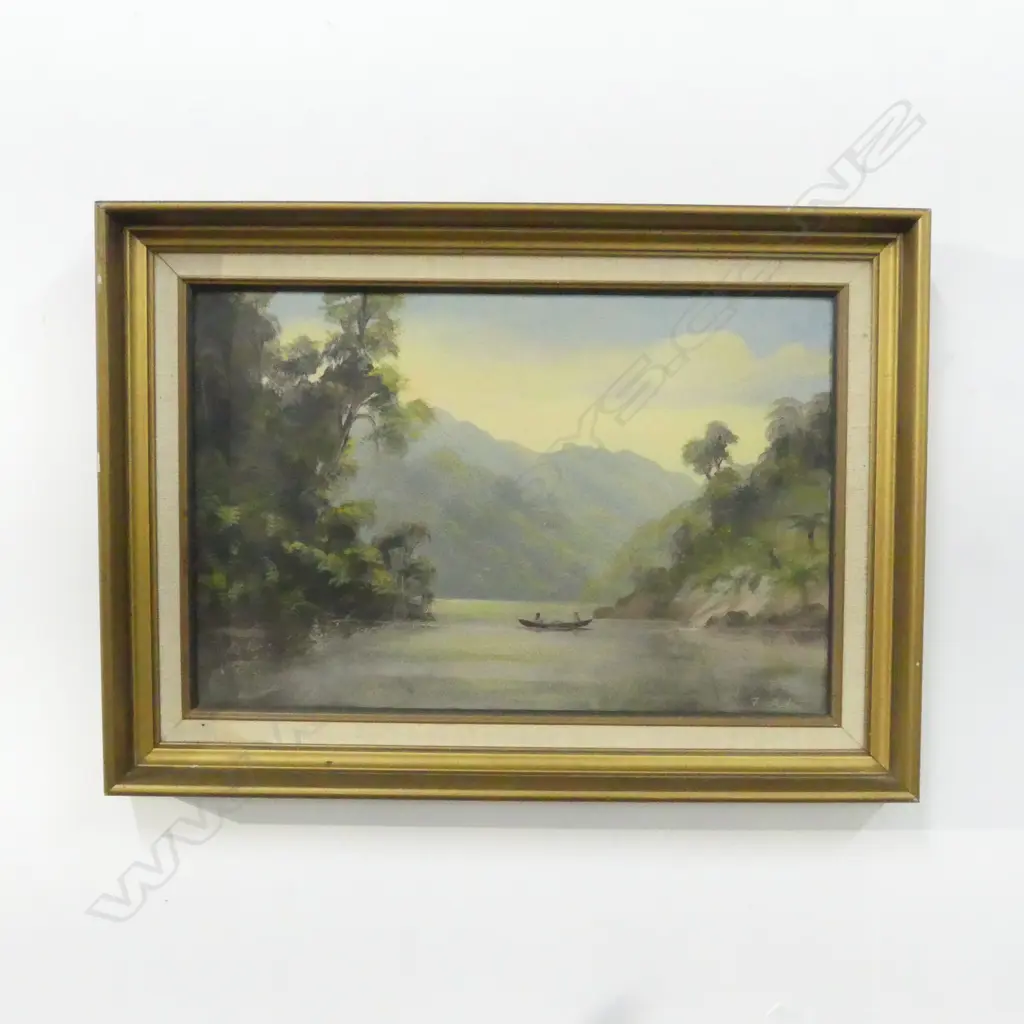 RIVER & WAKA SCENE, OIL ON BOARD, 400 x 550mm Image 1++