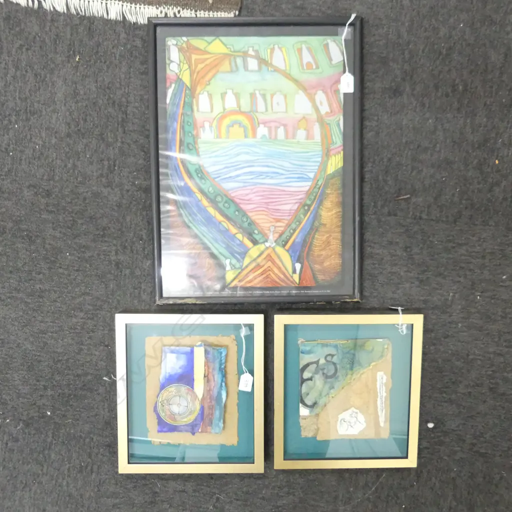 HUNDERTWASSER PRINT, 530 X 410mm & 2 OTHERS, ARTIST UNKNOWN, 320 x 300mm Image 1++