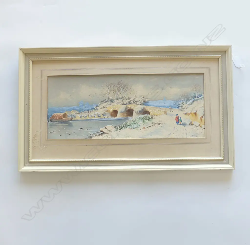 H.WILKINSON, VILLAGE, WATERCOLOUR, SIGNED & DATED 1869, 190X460mm Image 1++