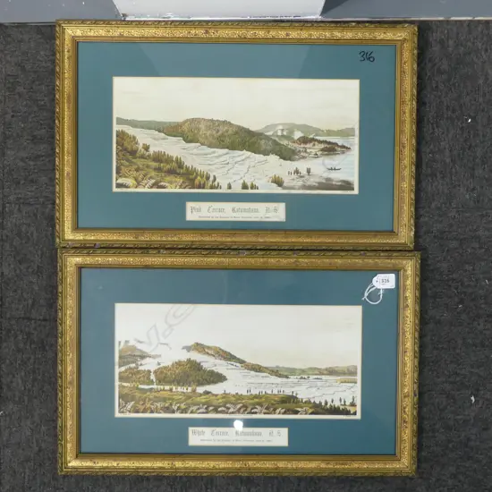 PR OLD LITHOGRAPHS PINK & WHITE TERRRACES, GILT FRAMED, 178 x 380mm
