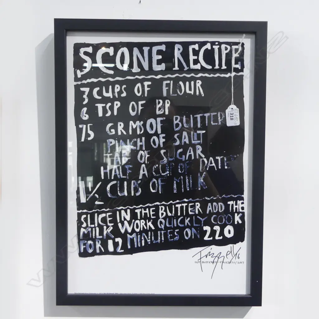 DICK FRIZZELL PHOTO LITHO 'SCONE RECIPE' SIGNED/16 , SIGNED & INSCRIBED TO REVERSE, 420 x 310mm Image 1++