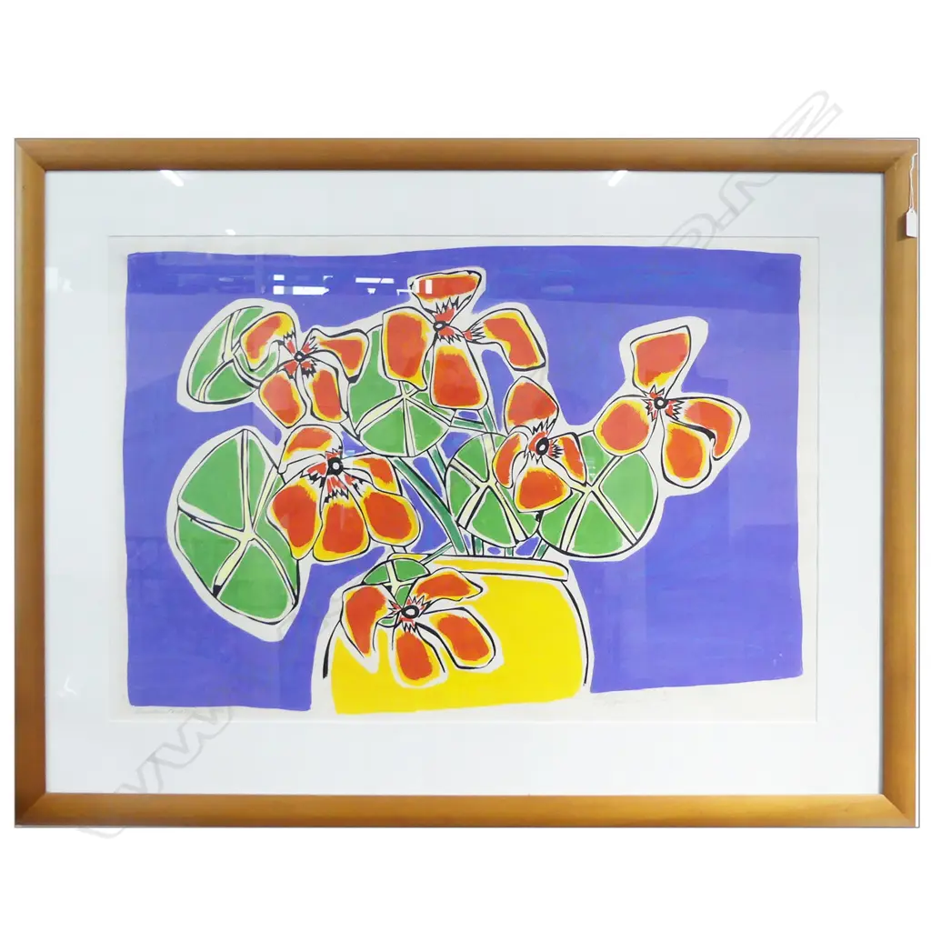 CLAUDIA POND EYLEY (NZ b.1946) 'RED NASTURTIUMS' SCREEN PRINT 32/43 1986 630x910mm Image 1++