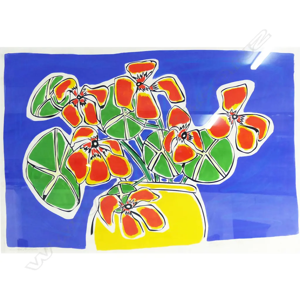 CLAUDIA POND EYLEY (NZ b.1946) 'RED NASTURTIUMS' SCREEN PRINT 32/43 1986 630x910mm Image 1++