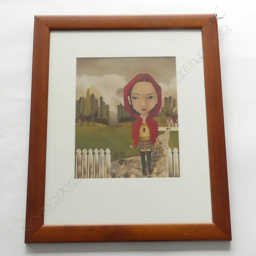K. WOOD, STYLISED LITTLE RED RIDING HOOD, OIL ON BOARD 310x250mm Image 1++