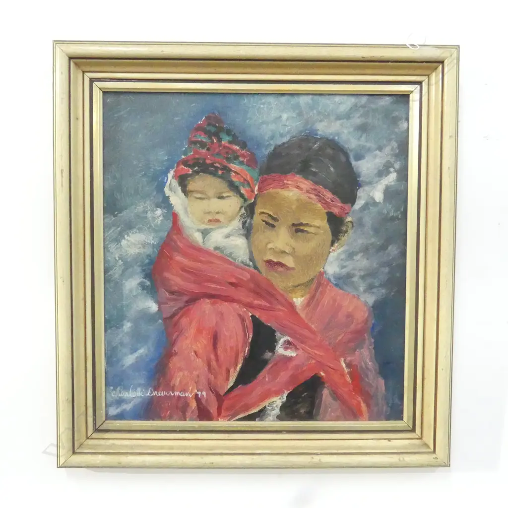 CHARLOTTE DREWERMAN MOTHER & CHILD OIL ON BOARD, 430 X 400mm Image 1++