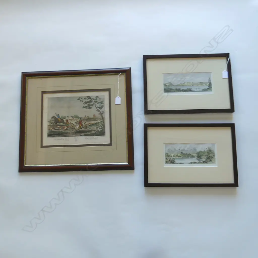 PR C. BARRAUD 1877 RIVER LITHOGRAPHS 105x225mm + STAG HUNTING PRINT (FOXING) 240x305mm Image 1++