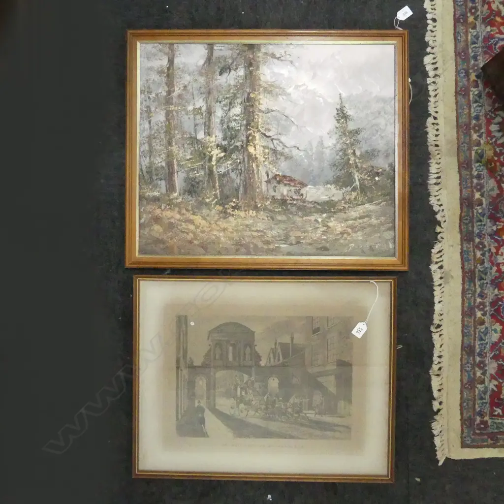 SIGNED OIL ON BOARD LANDSCAPE, 500x600mm,& 'MAIL ARRIVING AT TEMPLE BAR' PRINT Image 1++