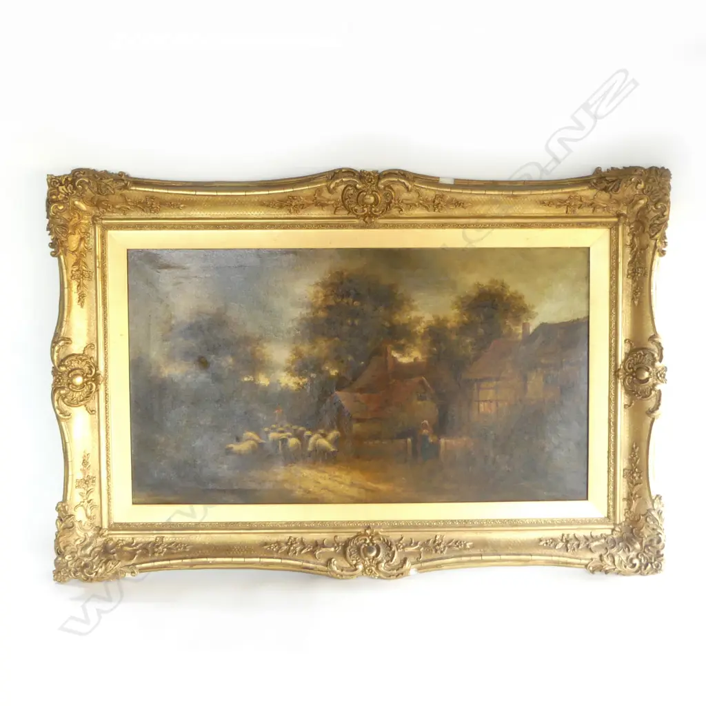 VICTORIAN OIL ON CANVAS 'COUNTRY SCENE'  780 x 500mm (losses to frame, minor damage to painting signed but illegible) Image 1++
