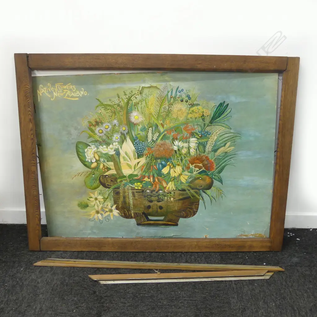 NATIVE FLOWERS OF NZ, OIL ON CARD, UNSIGNED (damaged) Image 1++