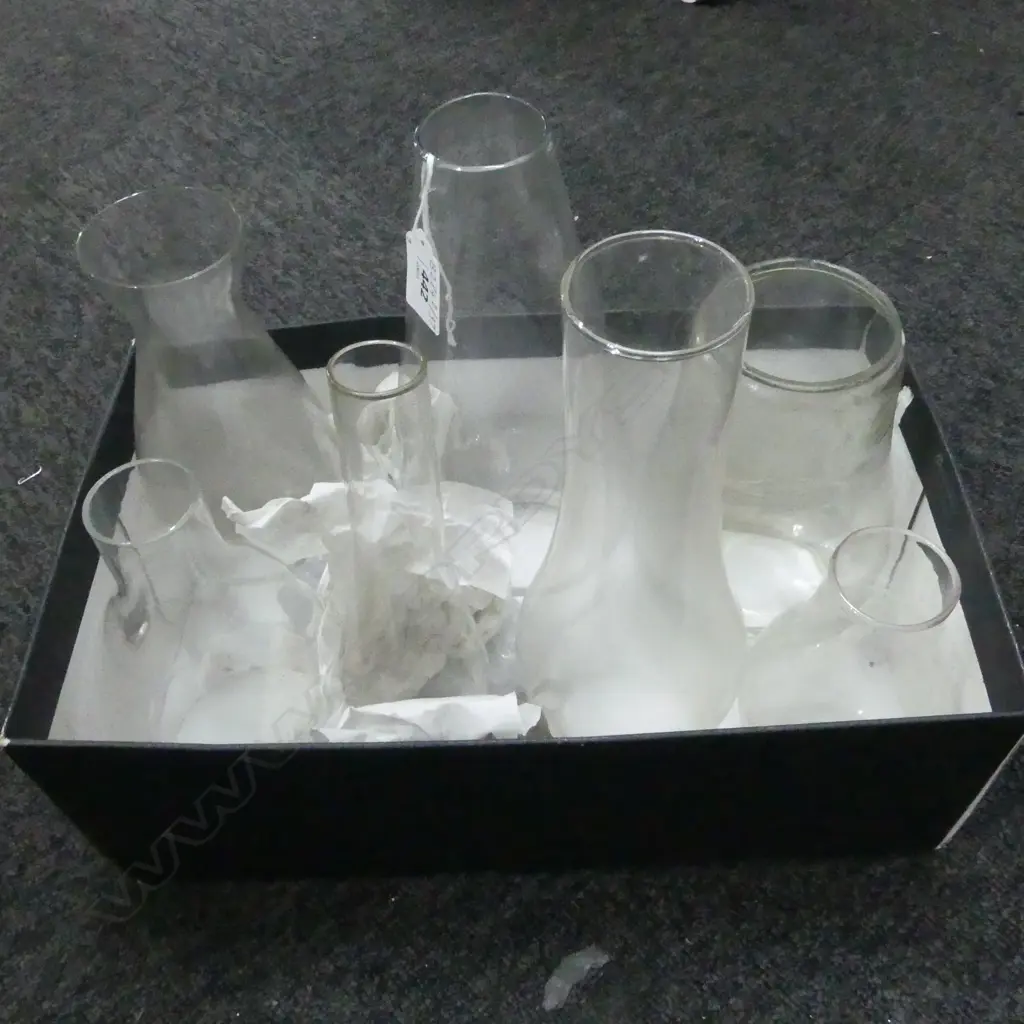 SEVEN GLASS CHIMNEYS FOR KEROSENE LAMPS, H.150MM-255MM Image 1++