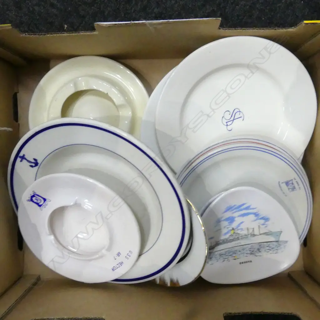BOX – TEN SHIPPING LINE PLATES & ASHTRAYS SHAW SAVILLE LINE ETC Image 1++