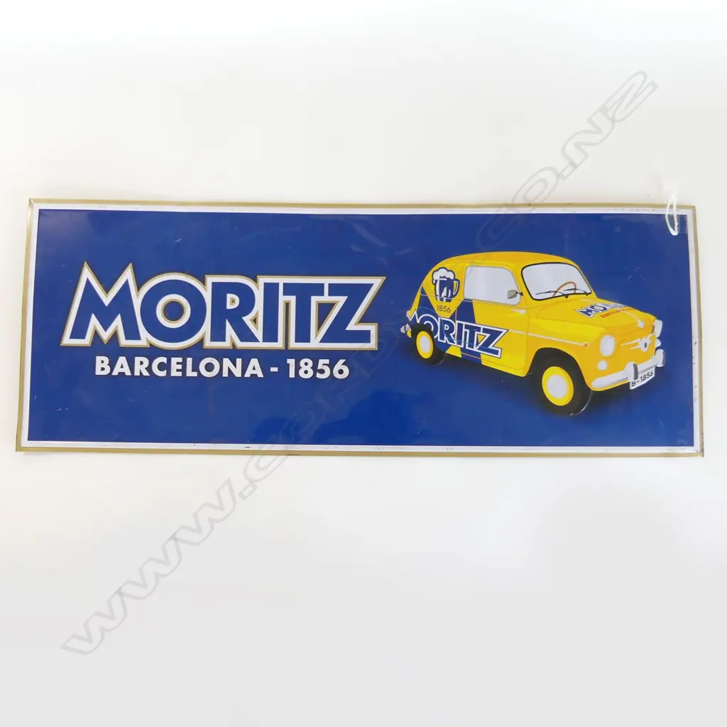 VINTAGE 'MORITZ BARCELONA' TIN SIGN 225x600mm Image 1++