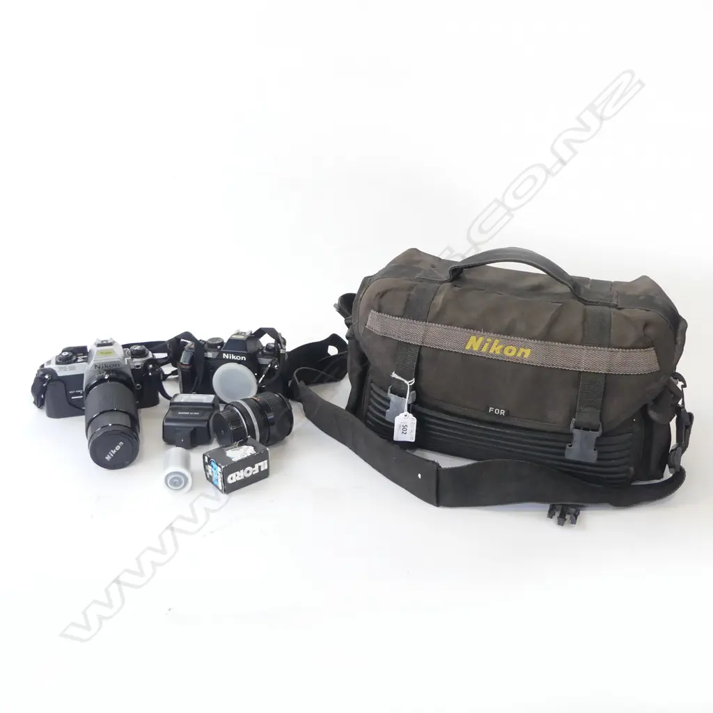 2 NIKON CAMERAS; F-301 & FG-20 + LENSES ETC Image 1++