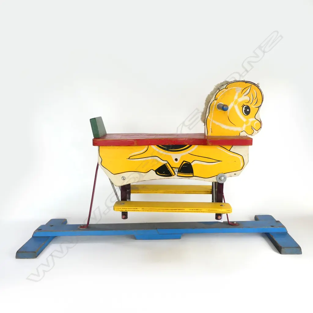 VINTAGE WOODEN ROCKING HORSE L.855mm Image 1++