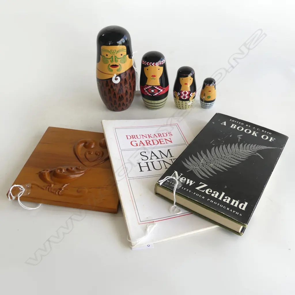 MAORI BABUSHKA DOLL H140 RIMU FANTAIL PLAQUE H140MM SAM HUNT POEM BOOK &A BOOK OF NZ  Image 1++