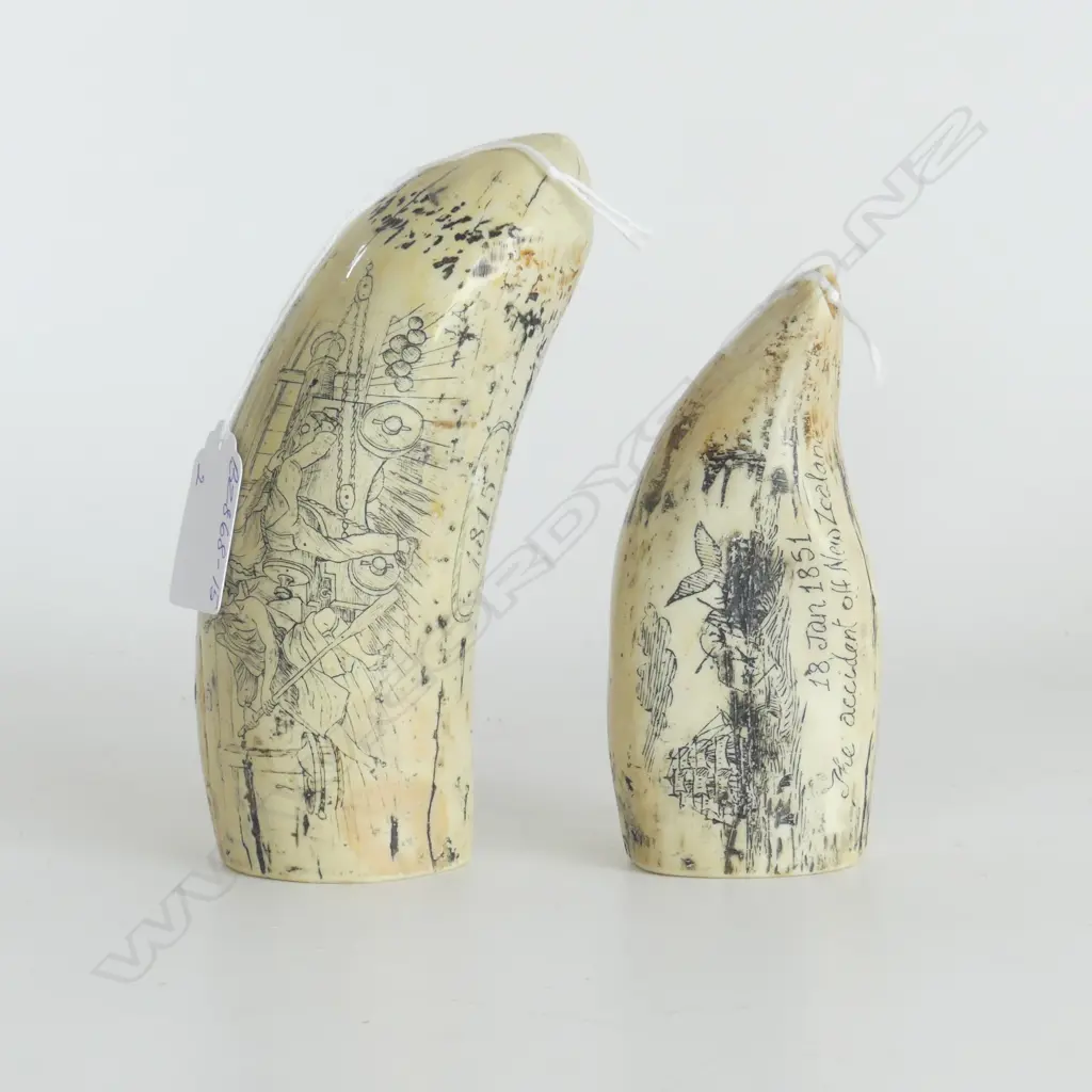 2 PCS RESIN SCRIMSHAW, NAPOLEON & NZ WHALING SHIP ROMAN 1851 Image 1++