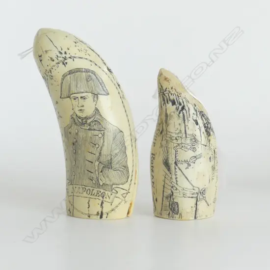 2 PCS RESIN SCRIMSHAW, NAPOLEON & NZ WHALING SHIP ROMAN 1851