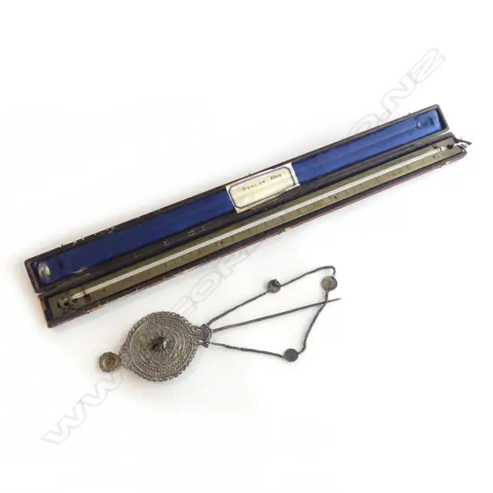 ANTIQUE J. LONG THERMOMETER L.535mm + ANEROID BAROMETER 120mm dia, BOTH CASED