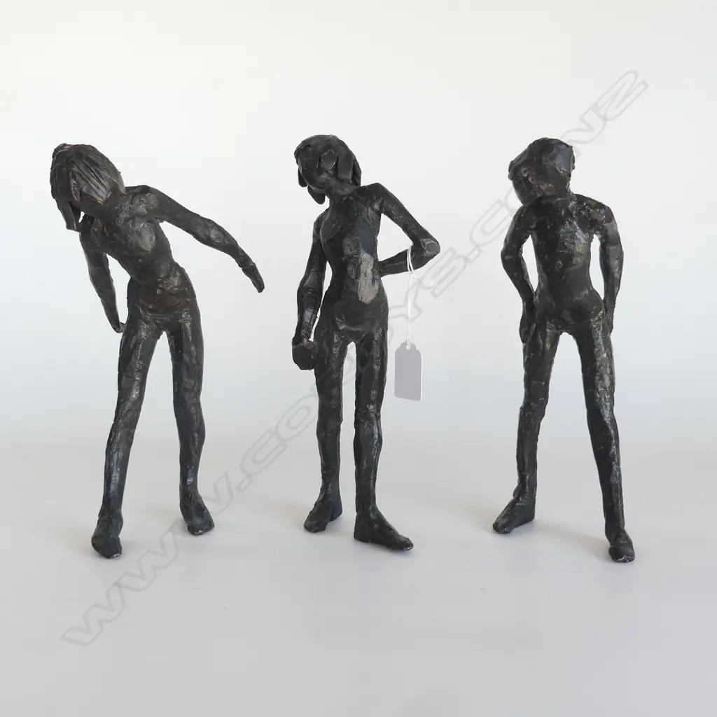 3 ARTIST MADE BRONZE YOUNG WOMEN SCULPTURES inscribed B.C. Possibly a Wellington artist. H.240mm ea Image 1++