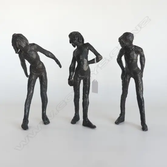 3 ARTIST MADE BRONZE YOUNG WOMEN SCULPTURES inscribed B.C. Possibly a Wellington artist. H.240mm ea