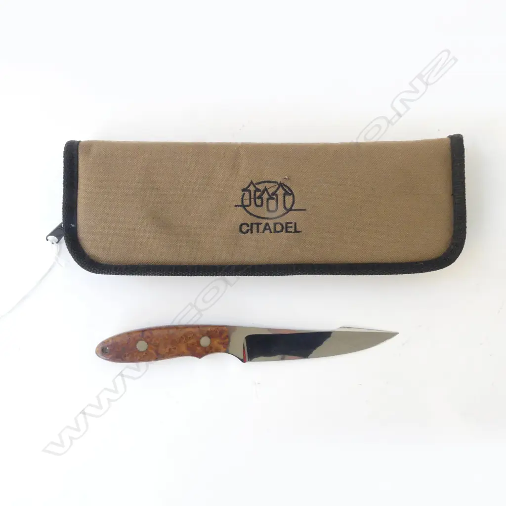 SIGNED KNIFE w. BURR HANDLE L.240mm Image 1++