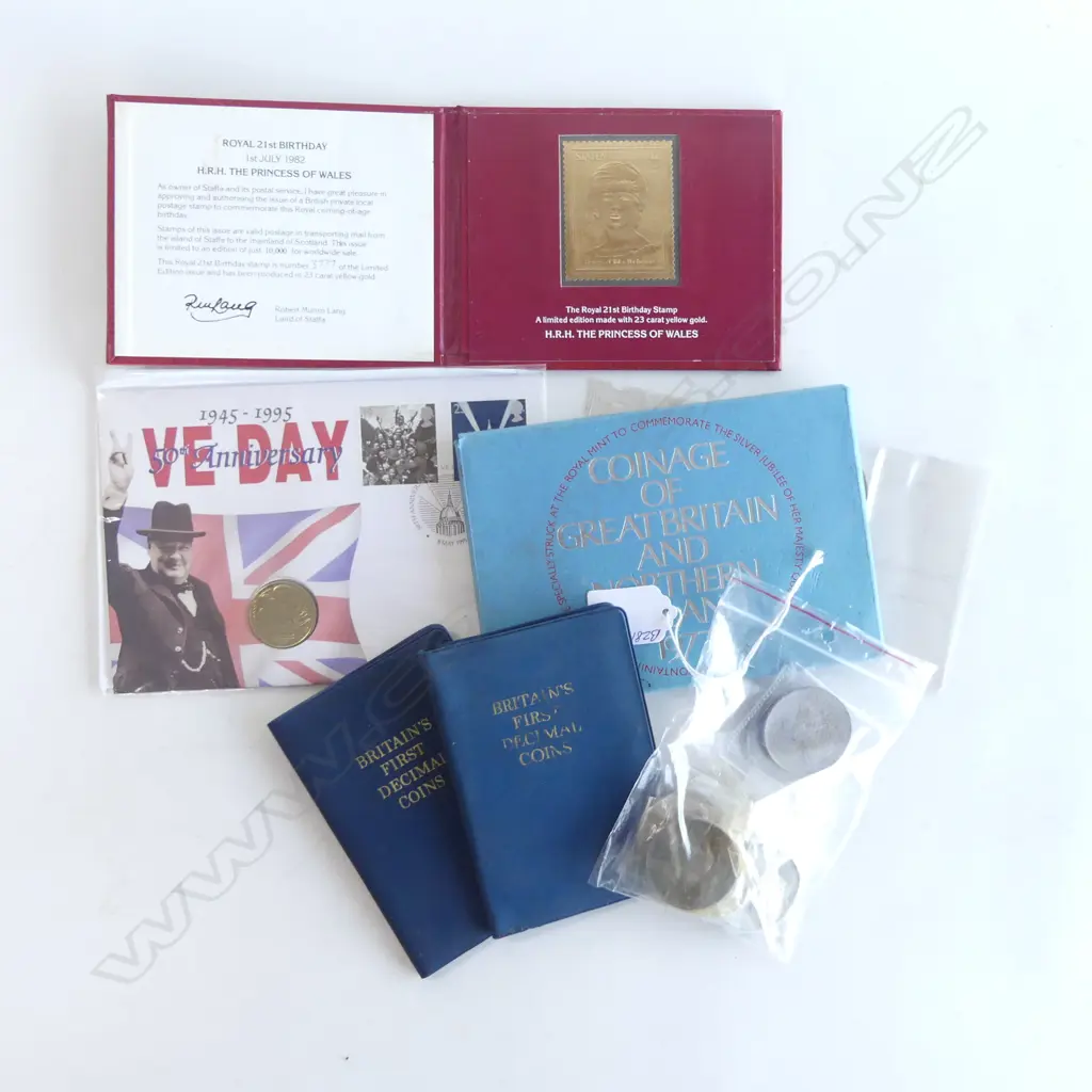 COLLECTION UK COIN ISSUES, 8 CHURCHILL CROWNS ETC & GOLD STAFFA STAMP commemorating the 21st b'day the Princess of Wales Image 1++