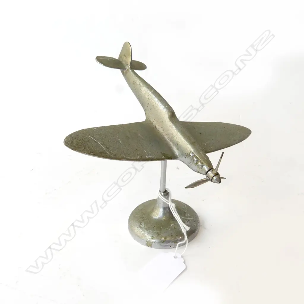 VINTAGE SILVER METAL PLANE ON STAND H.150mm Image 1++