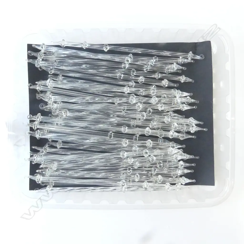 32 VINTAGE HANDMADE GLASS STRINGS/DROPS WITH LOOPS FOR HANGING, L.182MM Image 1++