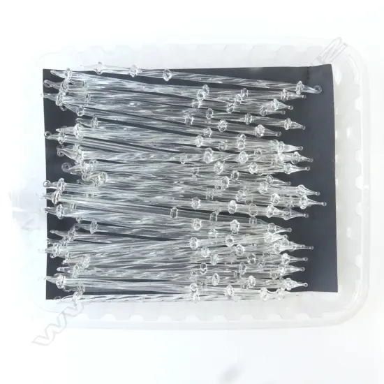 32 VINTAGE HANDMADE GLASS STRINGS/DROPS WITH LOOPS FOR HANGING, L.182MM