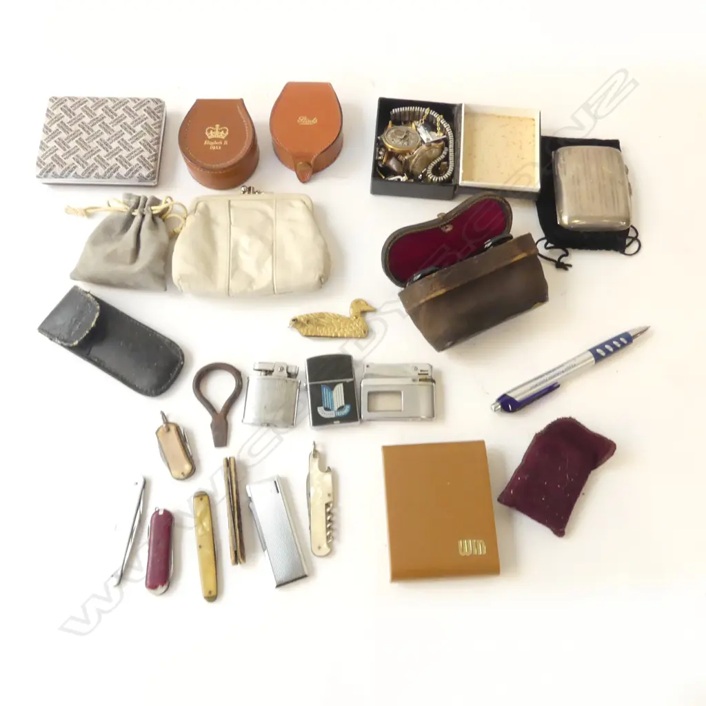 ASST. LIGHTERS, CUFFLINKS, OPERA GLASSES, STG SILVER CARD CASE 55gms Image 1++