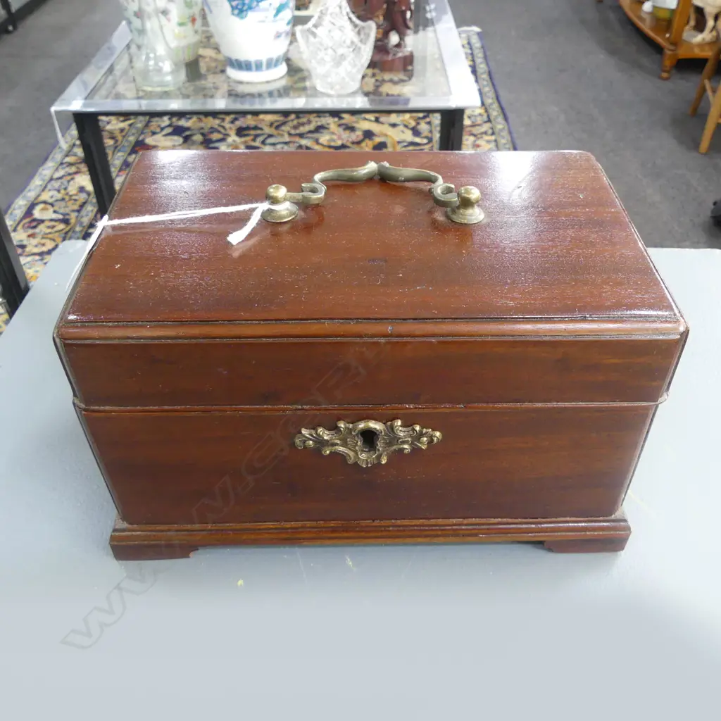 GEORGIAN MAHOGANY TEA CADDY w TINS Image 1++