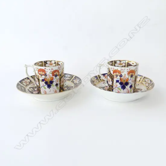 TWO GEORGIAN PERIOD ROYAL CROWN DERBY CUPS & SAUCERS DATED 1782-1825, D.140MM