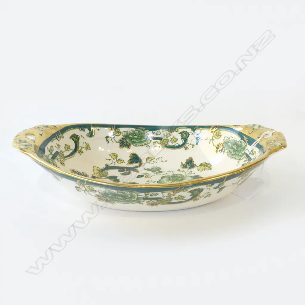 MASONS PATENT IRONSTONE ‘CHARTREUSE’ BOWL C.1930, L.260MM Image 1++