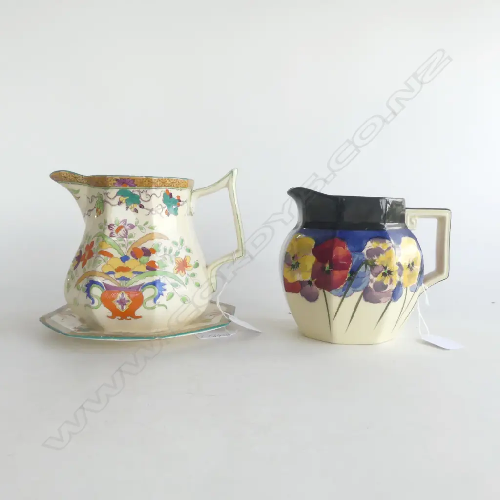 3 OCTAGONAL PCS; DOULTON PANSY JUG  125mm,  MASONS JUG 135mm  & MATCHING SM PLATE (chipped) ALL  OCTAGONAL  Image 1++