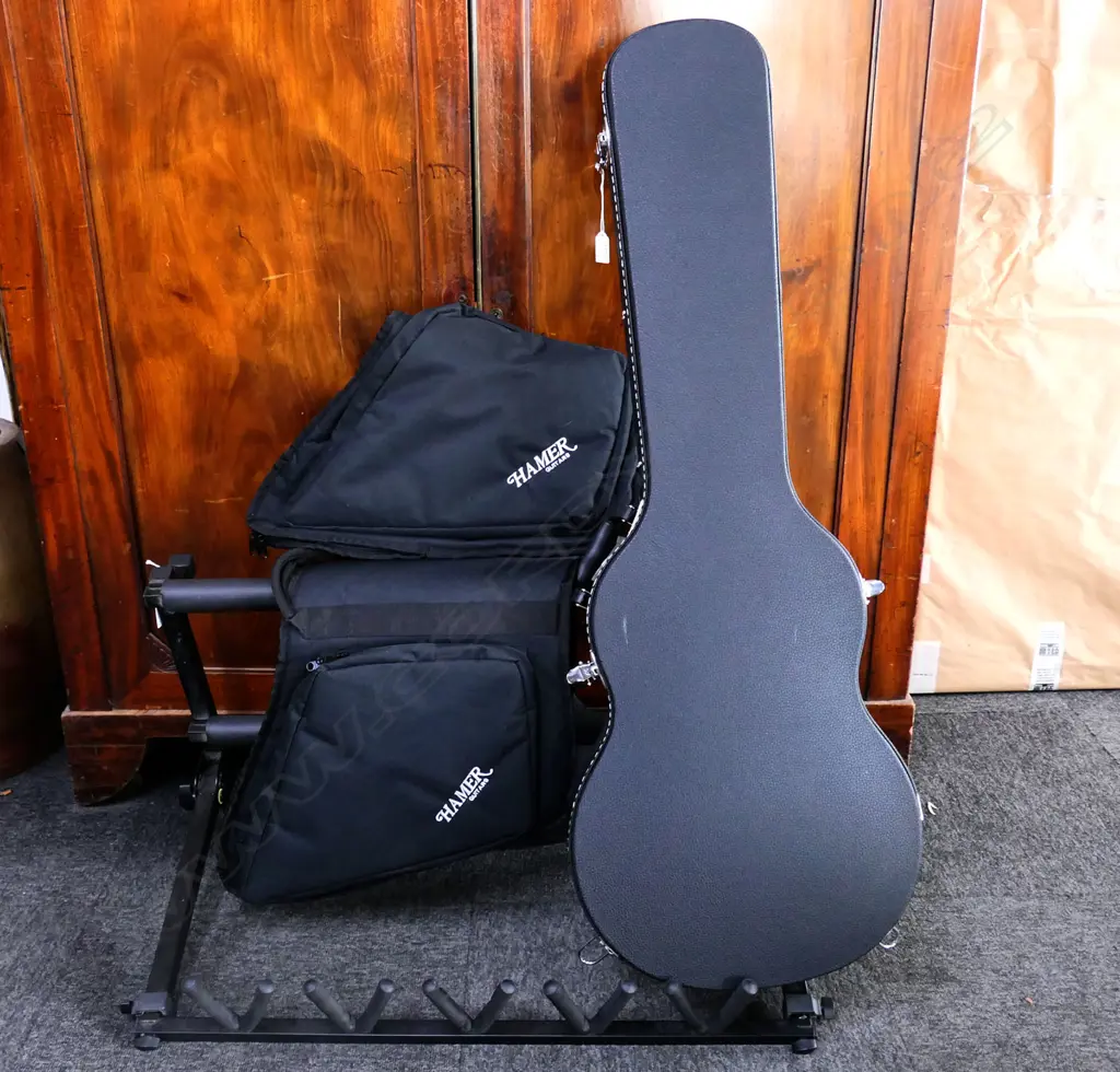 GUITAR HARD CASE WITH TWO SOFT CASES AND AND GUITAR STAND FOR 5 GUITARS Image 1++