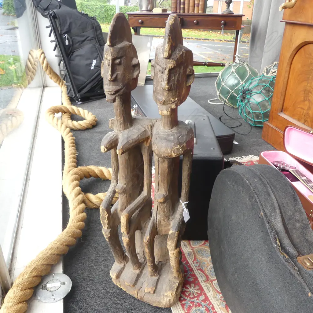 OLD CARVED WOODEN AFRICAN 'MOTHER & FATHER' SCULPTURE H.850mm Image 1++