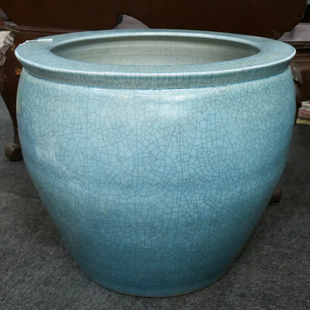 LG BLUE CRACKLE GLAZE PLANTER POT H.460mm, 540mm dia Image 1++
