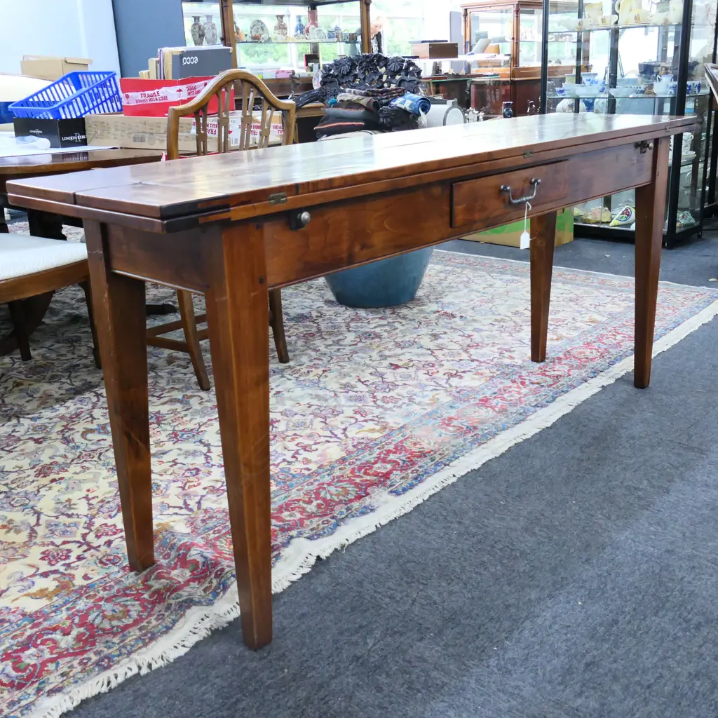 WOODEN HALL TABLE w. FOLD OPEN PLANK TOP 1800x445x790mm Image 1++