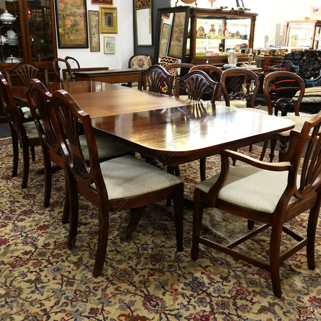 LG DOUBLE PEDESTAL REGENCY STYLE DINING TABLE 2500x1065x715mm + 8 CHAIRS (2 CARVERS, 1 NOT MATCHING) Image 1++