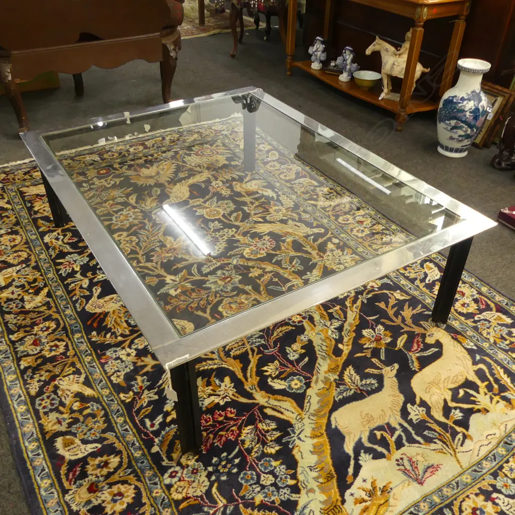 AMERICAN DESIGNER SILVER METAL & GLASS COFFEE TABLE 1300x1000x385mm Image 1++