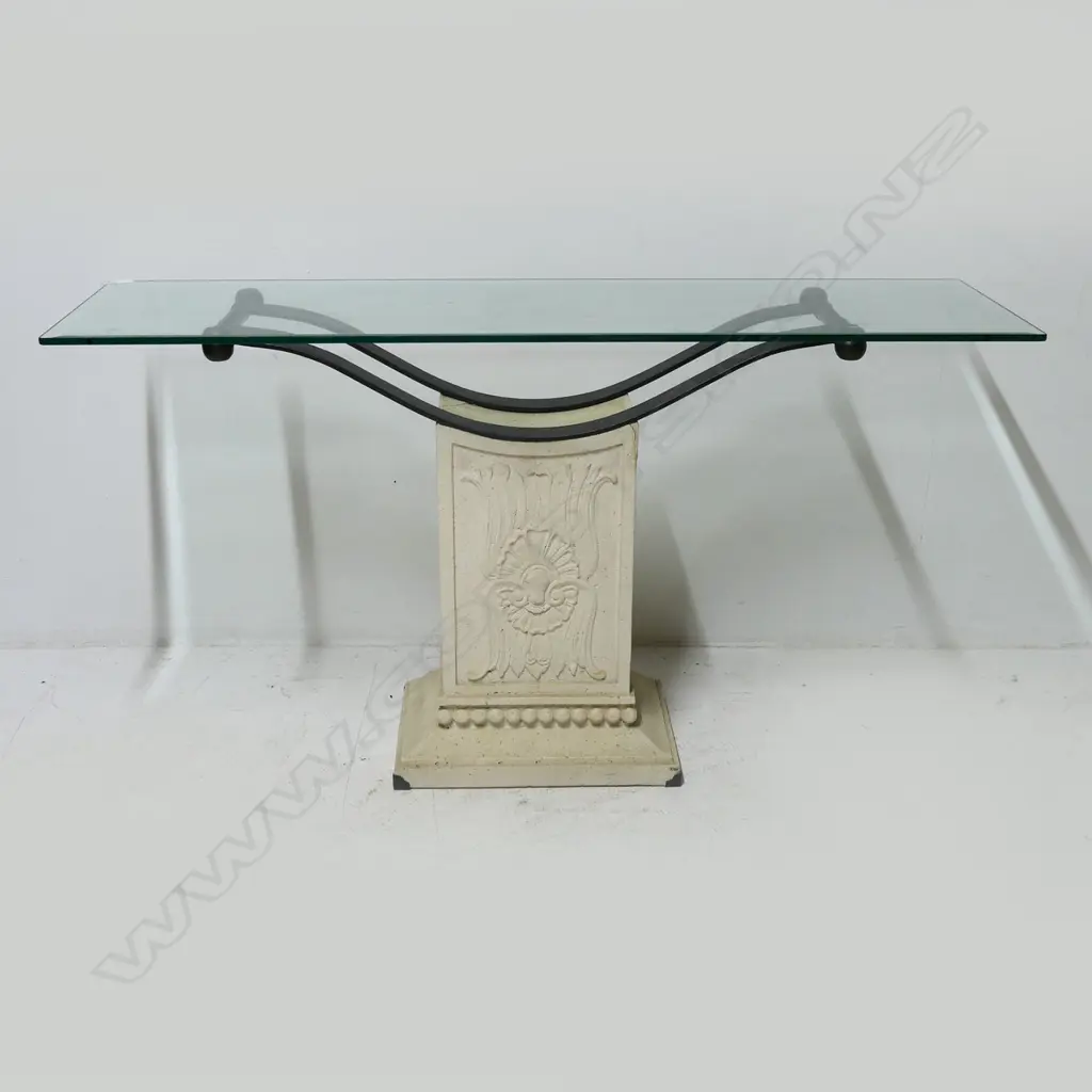 CONSOLE TABLE; GLASS TOP, WHITE COMPOSITE BASE 1400x400x755mm Image 1++