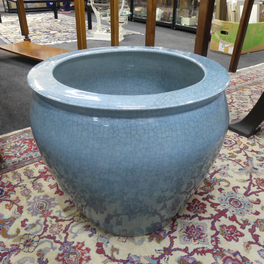 LG BLUE CRACKLE GLAZE PLANTER POT H.420mm, 470mm dia Image 1++