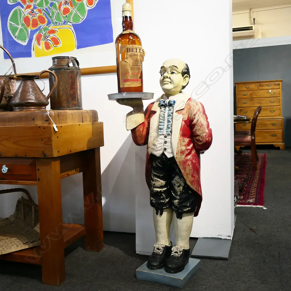 RESIN WAITER H.1120mm & BELLS SCOTCH WHISKY BOTTLE H.470mm Image 1++