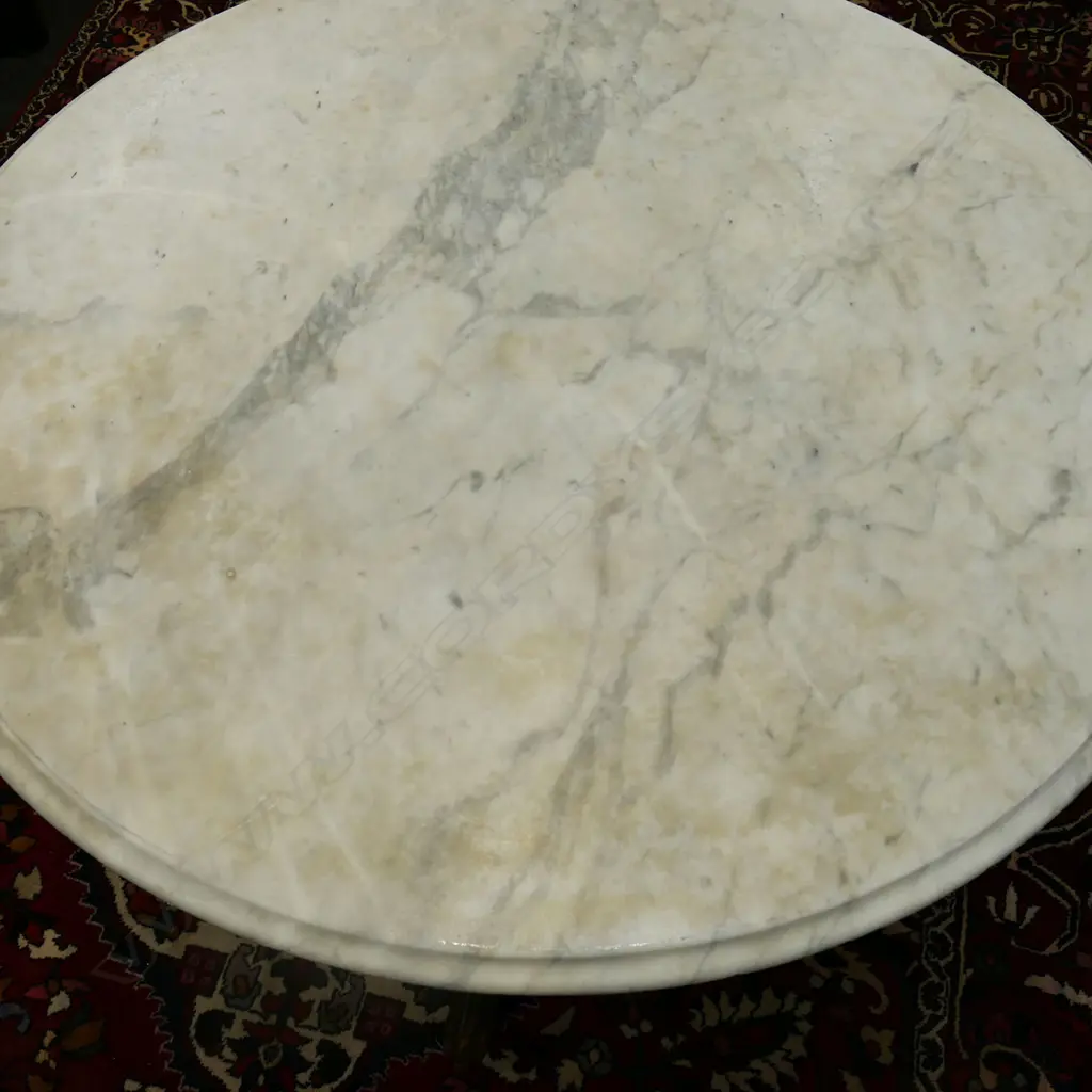 A c1900 circular MARBLE TOPPED HARDWOOD PEDESTAL DINING TABLE. minor faults Dia.1100mm Image 1++