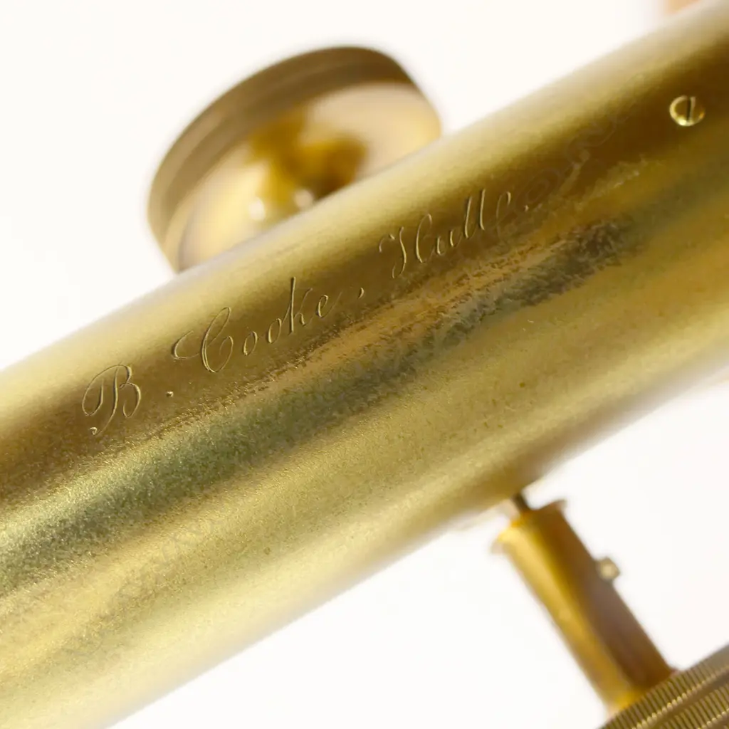 19thC GILDED BRASS MONOCULAR COMPOUND MICROSCOPE by B. COOKE, HULL IN MAHOGANY CASE Image 1++